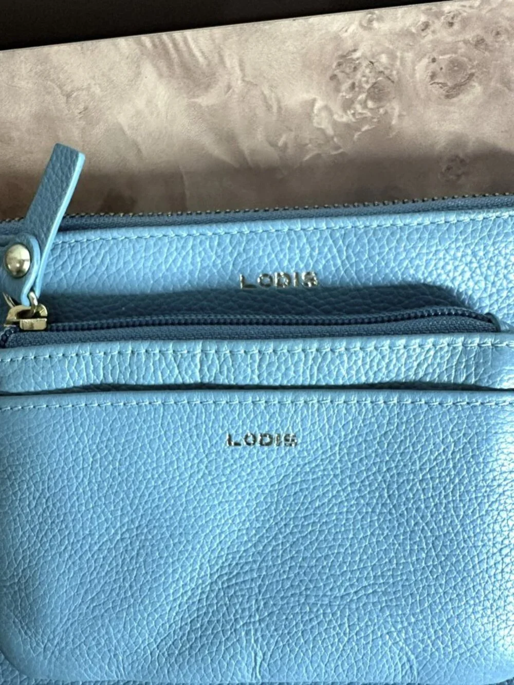 Lodis Blue Pebbled Leather Wristlet & Zip Coin Pouch Bag Set